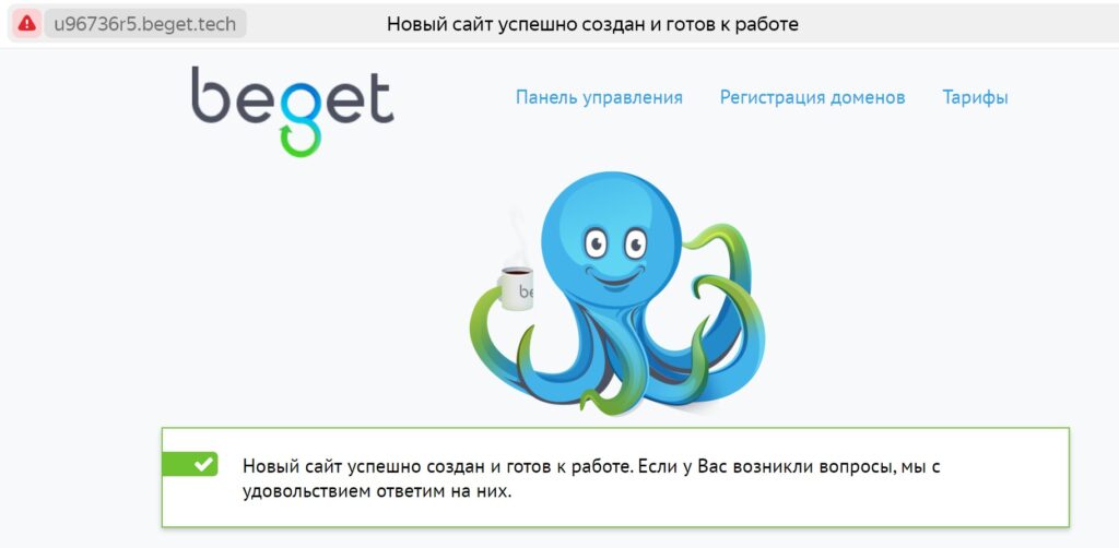 Пустой сайт, созданный Бегет на бесплатном хостинге