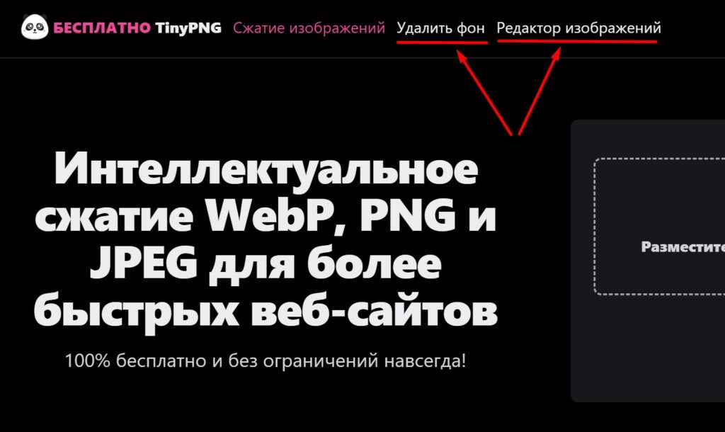Дополнительные функции TinyPNG: удаление фона и редактирование изображений.