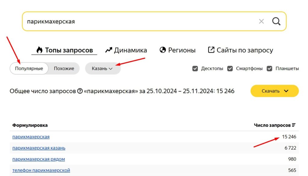 Популярность запросов в Wordstat